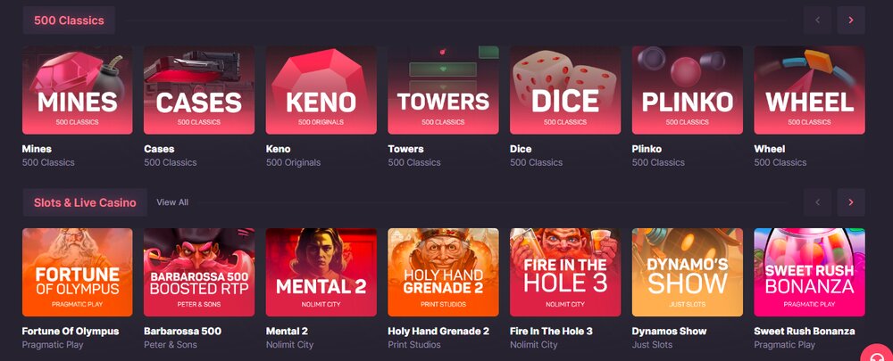 Haaptsäit vum 500 Casino